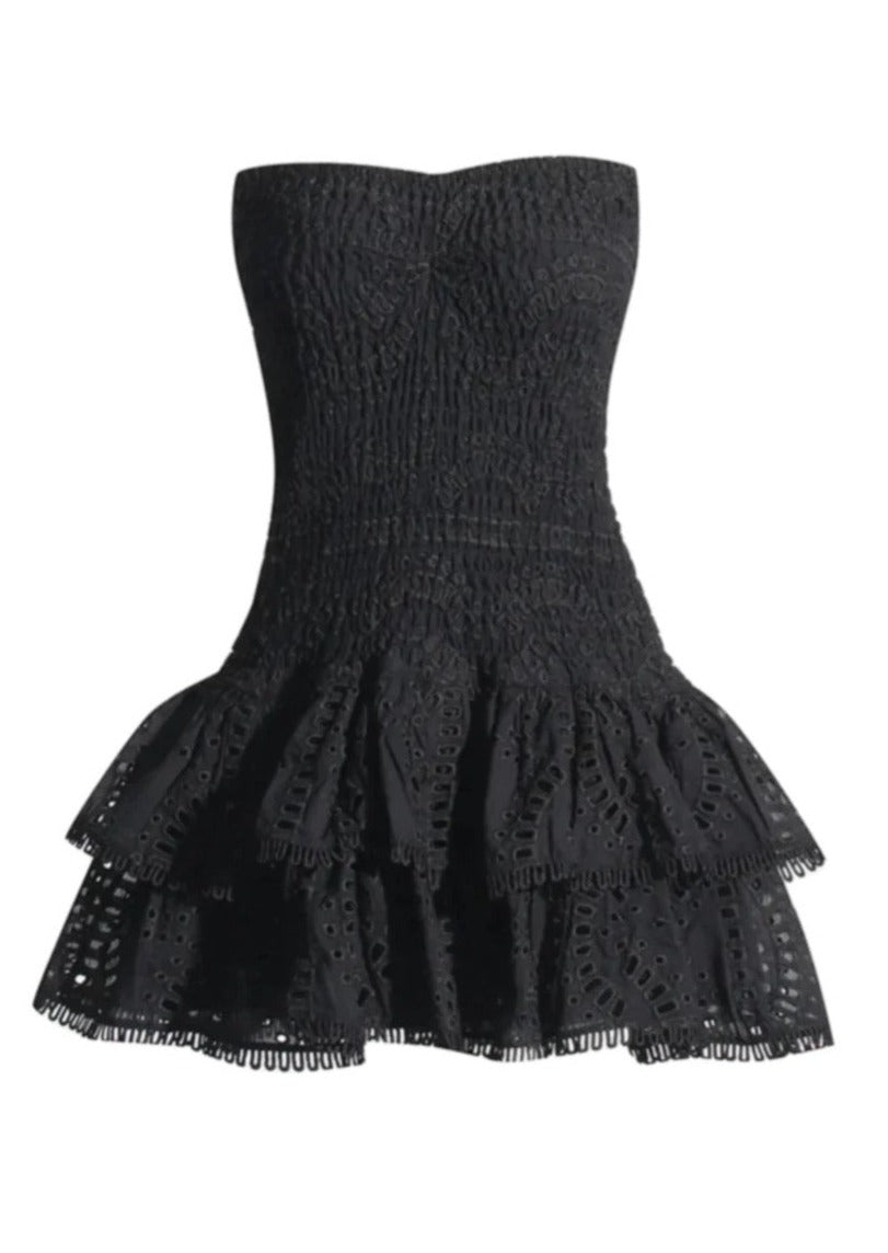 Erin | Ruffled Strapless Eyelet Dress
